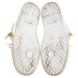 Giuseppe Zanotti White Leather Metal Embellished Double Chain High Top Sneakers Size 39