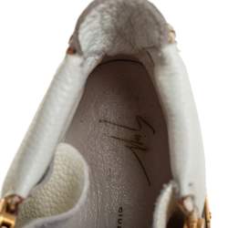 Giuseppe Zanotti White Leather Metal Embellished Double Chain High Top Sneakers Size 39
