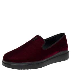 Giuseppe Zanotti Burgundy Velvet Slip On Sneakers Size 42