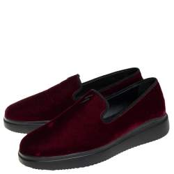 Giuseppe Zanotti Burgundy Velvet Slip On Sneakers Size 42