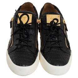 Pre Owned Giuseppe Zanotti Black Croc Embossed Leather Low Top Sneakers Size 44.5