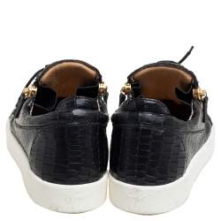 Pre Owned Giuseppe Zanotti Black Croc Embossed Leather Low Top Sneakers Size 44.5
