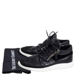 Pre Owned Giuseppe Zanotti Black Leather, Mesh Side Zip Sneakers Size 42