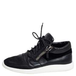 Pre Owned Giuseppe Zanotti Black Leather, Mesh Side Zip Sneakers Size 42