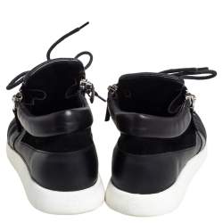 Pre Owned Giuseppe Zanotti Black Leather, Mesh Side Zip Sneakers Size 42