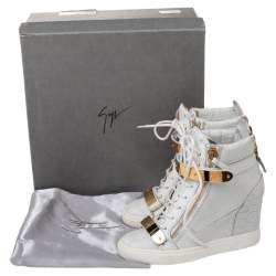 Giuseppe Zanotti White Croc Embossed And Leather Lorenz Wedge High Top Sneakers Size 38