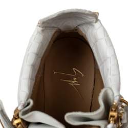 Giuseppe Zanotti White Croc Embossed And Leather Lorenz Wedge High Top Sneakers Size 38