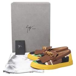 Giuseppe Zanotti Multicolor Camouflage Leather Fringed Chain Detail Slip On Sneakers Size 39