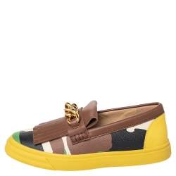 Giuseppe Zanotti Multicolor Camouflage Leather Fringed Chain Detail Slip On Sneakers Size 39