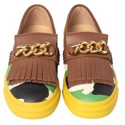Giuseppe Zanotti Multicolor Camouflage Leather Fringed Chain Detail Slip On Sneakers Size 39