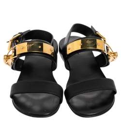 Giuseppe Zanotti Black Leather Zak Flat Sandals Size 41