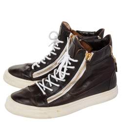 Giuseppe Zanotti Brown Leather Double Zipper High Top Sneakers Size 43.5