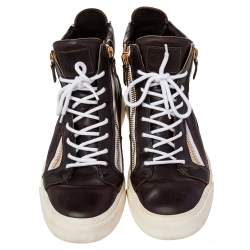 Giuseppe Zanotti Brown Leather Double Zipper High Top Sneakers Size 43.5