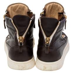 Giuseppe Zanotti Brown Leather Double Zipper High Top Sneakers Size 43.5