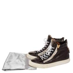 Giuseppe Zanotti Brown Leather Double Zipper High Top Sneakers Size 43.5