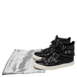 Pre Owned Giuseppe Zanotti Black Leather Buckle Detail High Top Sneakers Size 44