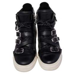 Pre Owned Giuseppe Zanotti Black Leather Buckle Detail High Top Sneakers Size 44