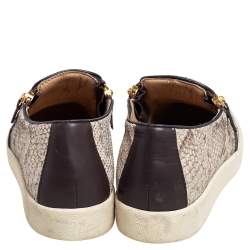 Pre Owned Gluseppe Zanotti Beige Snakeskin Embossed Leather Zip Detail Slip-on Sneakers Size 42.5