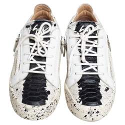 Giuseppe Zanotti White Python Embossed Leather May London Low Top Sneakers Size 41