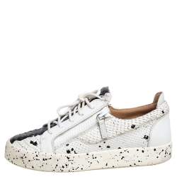 Giuseppe Zanotti White Python Embossed Leather May London Low Top Sneakers Size 41
