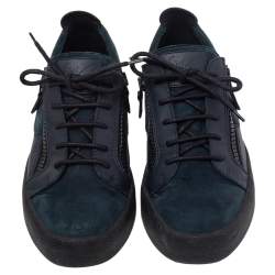 Pre Owned Giuseppe Zanotti Blue Suede And Leather Dona Low Top Sneakers Size 42