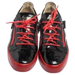 Giuseppe Zanotti Black/Red Patent Leather Frankie Low Top Sneakers Size 42