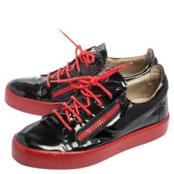 Giuseppe Zanotti Black/Red Patent Leather Frankie Low Top Sneakers Size 42