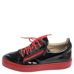 Giuseppe Zanotti Black/Red Patent Leather Frankie Low Top Sneakers Size 42
