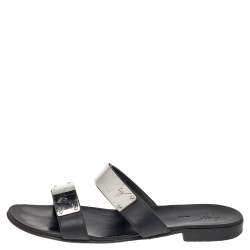 Pre Owned Guiseppe Zanotti Black Leather Slide Sandals Size 41.5