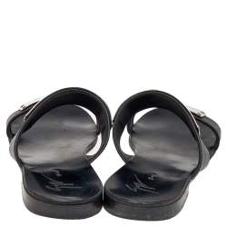Pre Owned Guiseppe Zanotti Black Leather Slide Sandals Size 41.5