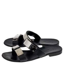 Pre Owned Guiseppe Zanotti Black Leather Slide Sandals Size 41.5