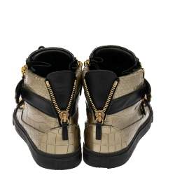 Giuseppe Zanotti Metallic Green Croc Embossed Leather Coby High Top Sneakers Size 40.5