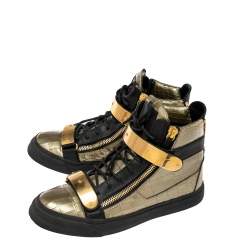 Giuseppe Zanotti Metallic Green Croc Embossed Leather Coby High Top Sneakers Size 40.5