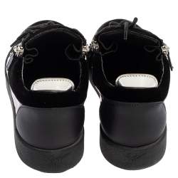 Pre Owned Giuseppe Zanotti Black Patent Leather and Velvet Low Top Sneakers Size 45