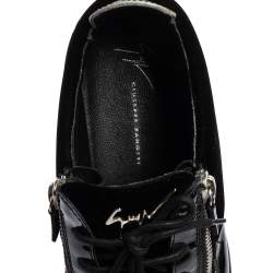 Pre Owned Giuseppe Zanotti Black Patent Leather and Velvet Low Top Sneakers Size 45