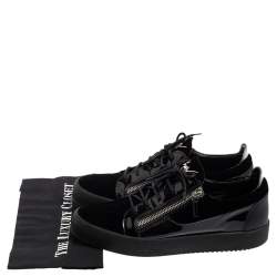 Pre Owned Giuseppe Zanotti Black Patent Leather and Velvet Low Top Sneakers Size 45