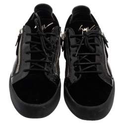 Pre Owned Giuseppe Zanotti Black Patent Leather and Velvet Low Top Sneakers Size 45