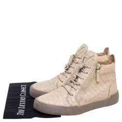 Giuseppe Zanotti Beige Croc Embossed Leather London High Top Sneakers Size 40