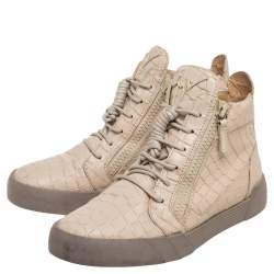 Giuseppe Zanotti Beige Croc Embossed Leather London High Top Sneakers Size 40