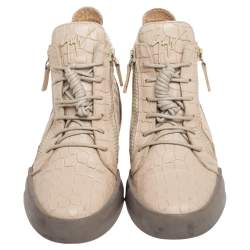 Giuseppe Zanotti Beige Croc Embossed Leather London High Top Sneakers Size 40
