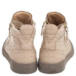 Giuseppe Zanotti Beige Croc Embossed Leather London High Top Sneakers Size 40