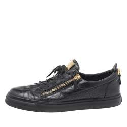 Giuseppe Zanotti Black Croc Embossed Leather London Low Top Sneakers Size 45