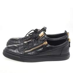 Giuseppe Zanotti Black Croc Embossed Leather London Low Top Sneakers Size 45