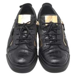 Giuseppe Zanotti Black Croc Embossed Leather London Low Top Sneakers Size 45