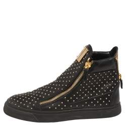 Giuseppe Zanotti Black  Leather Metal Studded Accent High Top Sneakers Size 42