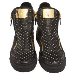 Giuseppe Zanotti Black  Leather Metal Studded Accent High Top Sneakers Size 42