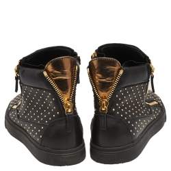 Giuseppe Zanotti Black  Leather Metal Studded Accent High Top Sneakers Size 42
