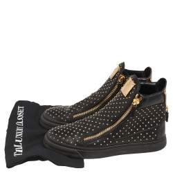 Giuseppe Zanotti Black  Leather Metal Studded Accent High Top Sneakers Size 42