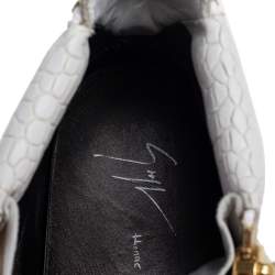 Pre Owned Giuseppe Zanotti White Croc Embossed Leather London High Top Sneakers Size 42