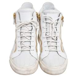 Pre Owned Giuseppe Zanotti White Croc Embossed Leather London High Top Sneakers Size 42